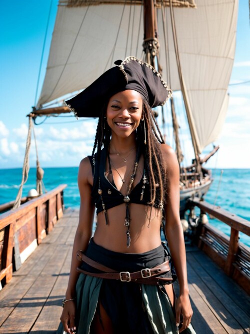 01025 RealisticVision13 3779649662 RAW photo, (Zoe Saldana) in a (worn 1.2) ( pirate outfit), on an 