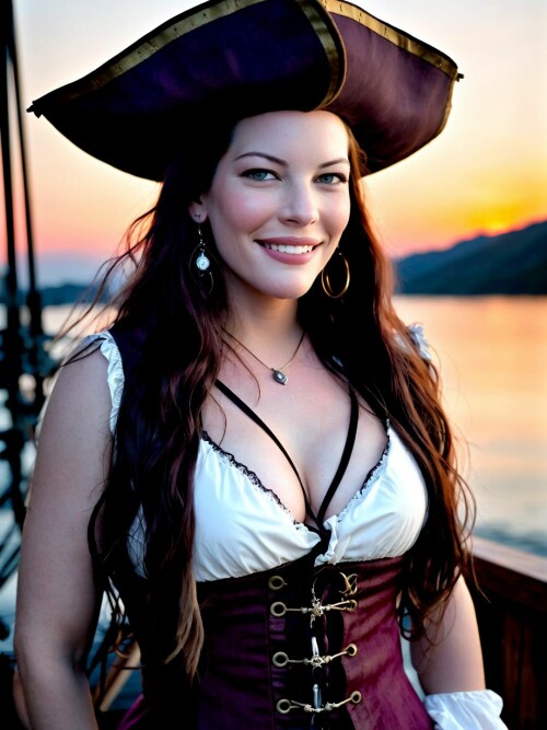 00736 RealisticVision13 4043814151 RAW photo, (Liv Tyler) in a (pirate outfit), on a pirate ship, br