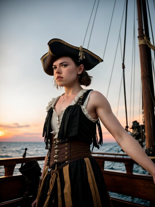 00676 RealisticVision13 308097712 RAW photo, (Daisy Ridley) in a (pirate outfit), on a pirate ship, 