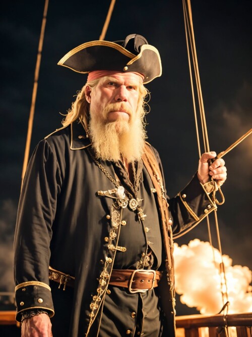 00771 RealisticVision13 4043814186 RAW photo, (Ron Perlman) in a (pirate outfit), on a pirate ship, 