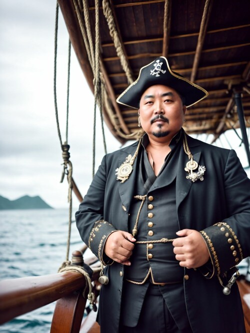 00951 RealisticVision13 3779649588 RAW photo, (Chow Yun fat) in a (worn 1.2) ( pirate outfit), on an