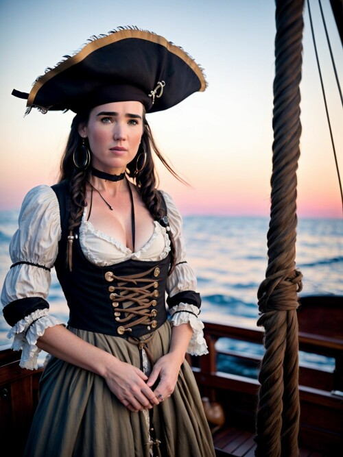 00695 RealisticVision13 597154012 RAW photo, (Jennifer Connelly) in a (pirate outfit), on a pirate w