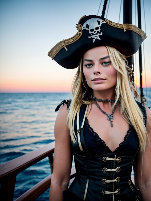 00618 RealisticVision13 2249252824 RAW photo, (Margot Robbie) in a (pirate outfit), on a pirate ship