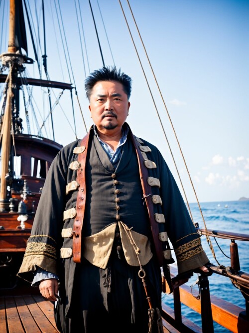 00914 RealisticVision13 2643295390 RAW photo, (Chow Yun fat) in a (pirate outfit), on an old decayed