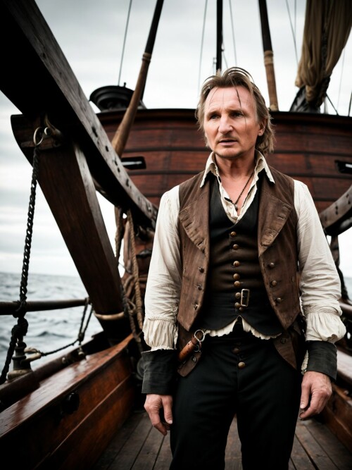 01040 RealisticVision13 3779649677 RAW photo, (Liam Neeson) in a (worn 1.2) ( pirate outfit), on an 