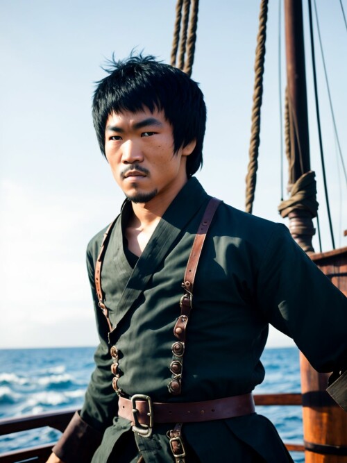 00961 RealisticVision13 3779649598 RAW photo, (Bruce Lee) in a (worn 1.2) ( pirate outfit), on an ol