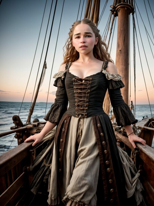 01082 Deliberate20 1877607528 RAW photo, (Emilia Clarke) in a (worn 1.2) ( pirate outfit), on an old