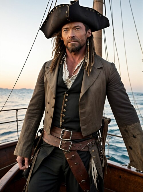 00997 RealisticVision13 3779649634 RAW photo, (Hugh Jackman) in a (worn 1.2) ( pirate outfit), on an