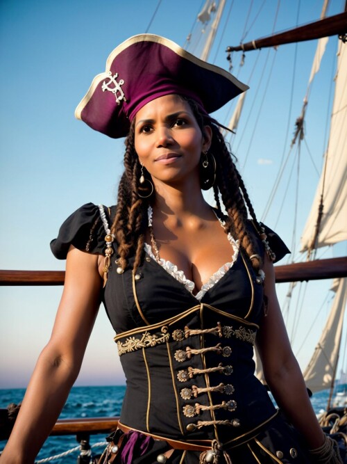 00892 RealisticVision13 2219804066 RAW photo, (Halle Berry) in a (pirate outfit), on a (pirate ship)