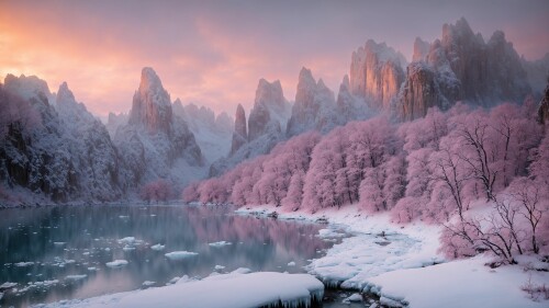 20230328180343 RealisticVision20 2030371899 (pink sky 1.2), RAW photo, winter, snowing, dawn, cloudy