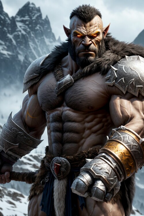 20230417000600 DungeonsNWaifus22 1700288762 (muscular) huge orc warrior, grey skin, (yellow eyes), b