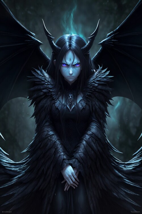 20230417100256 Faetastic 846452751 a large winged green and black evil demonic dragon with blue eyes