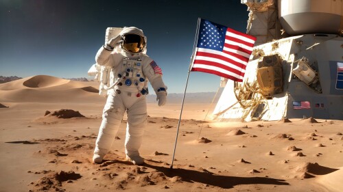 20230416111545 aZovyaRPGArtistTools20 O 110960940 Astronaut doing a salute, with the US flag and a l