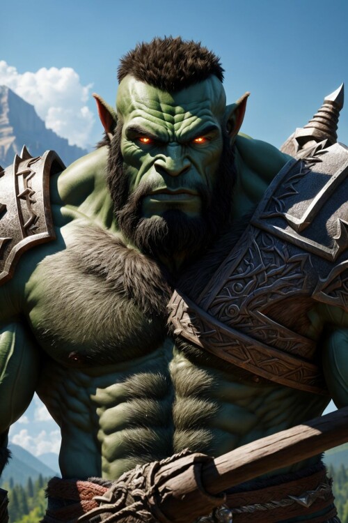 20230417000112 DungeonsNWaifus22 3677736372 (muscular) huge orc warrior, dark green skin, (green eye