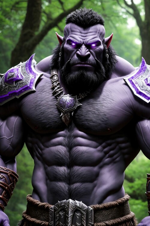 20230417000614 DungeonsNWaifus22 442212145 (muscular) huge orc warrior, dark green skin, (purple eye