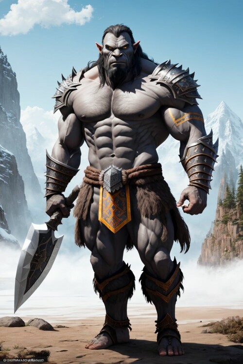 20230417000513 aZovyaRPGArtistTools20 O 2950805919 (muscular) huge orc warrior, grey skin, (yellow e