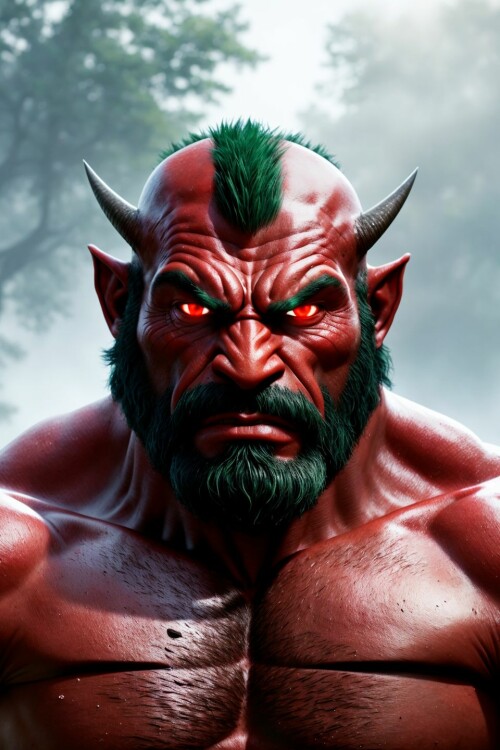 20230417000303 Deliberate20 4291471682 (muscular) huge orc warrior, dark green skin, (red eyes), bar