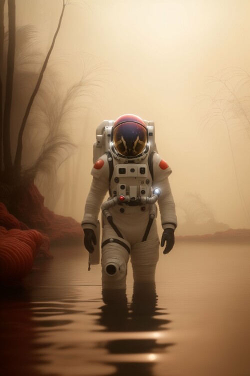 20230701223946 AnalogMadness50 3583143226 (RAW photo 1.2), Astronaut walking in a swamp, (breathtaki