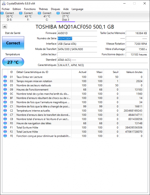 CrystalDiskInfo Toshiba 953YCG0XT