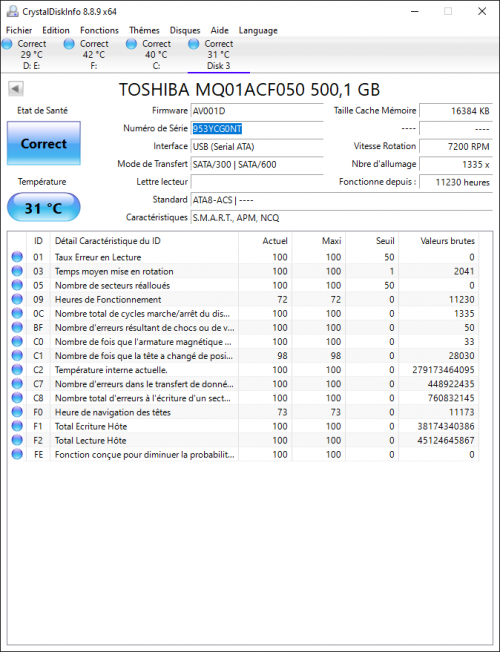 CrystalDiskInfo Toshiba 953YCG0NT